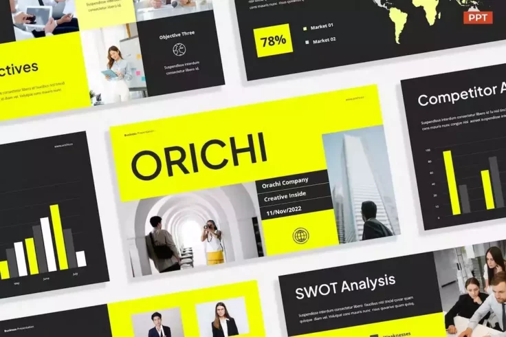 View Information about Creative Gray Yellow Company Profile PowerPoint Template
