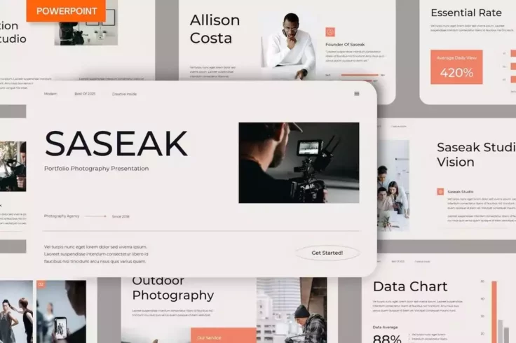 View Information about Creative Tan Black Orange Photography Portfolio PPT