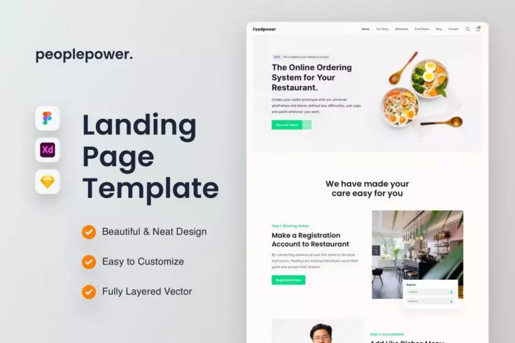View Information about Food Restaurant Landing Page Sketch Template