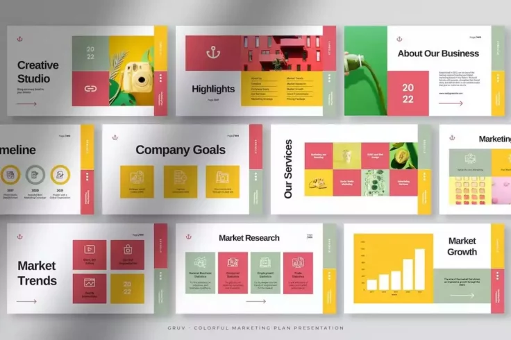 View Information about Gruv Colorful Clean Marketing Plan PowerPoint Template