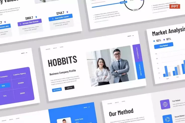 View Information about Hobbits Business Company Profile PowerPoint Template