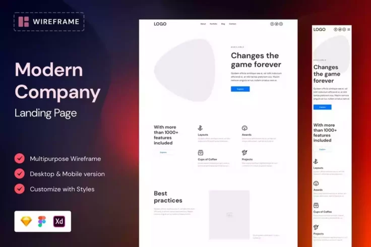 View Information about Modern Company Website Adobe XD Wireframing Kit