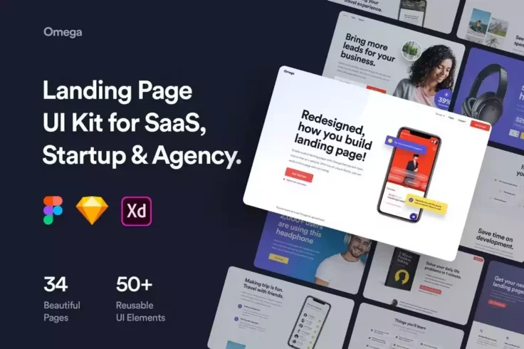 View Information about Omega Landing Page UI Kit for Sketch