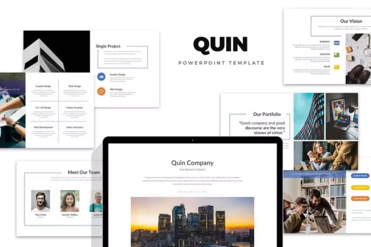 View Information about Quin Clean & Minimal Company Profile PowerPoint