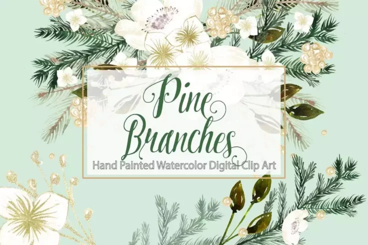 View Information about Watercolor Mint Christmas Floral Background
